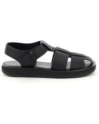The Row Fisherman Hammered Leather Sandals - Black