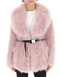 Prada Belted Fur Coat - Pink
