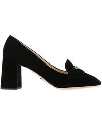 Prada Squared-toe Logo Plaque Pumps - Black