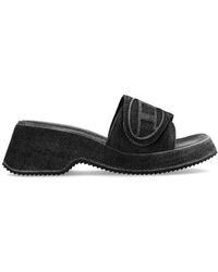 DIESEL - Sa-oval D Pf W Logo Emboosed Denim Sandals - Lyst