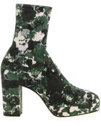 KENZO Watercolours Floral Printed Heeled Ankle Boots - Green