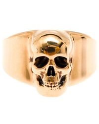 Alexander McQueen Man's Skull Gold Colored Brass Ring - White