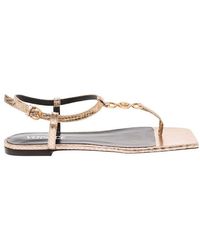 Versace - Embellished Flat Sandals - Lyst