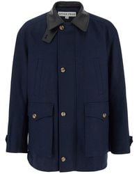 AFTER PRAY - Jacket With Leather Collar And Chest Pockets - Lyst