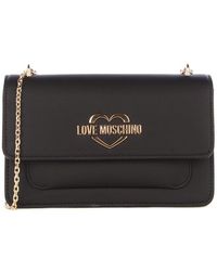 Love Moschino Logo Plaque Foldover Crossbody Bag - Black