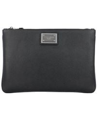 Dolce & Gabbana - Logo Detail Flat Leather Pouch - Lyst