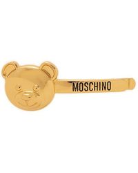 Moschino Teddy Bear Logo Engraved Hair Slide - Metallic