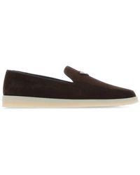 Prada - Triangle-patch Suede Loafers - Lyst