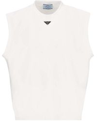 Prada Logo Plaque Crewneck Sweatshirt Vest - White