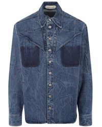 NAMACHEKO - Crinkled-effect Long-sleeved Buttoned Denim Shirt - Lyst