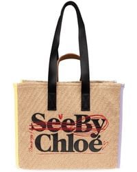 See By Chloé - Logo Patch Straw Tote Bag - Lyst