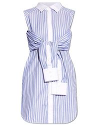 DSquared² - Knotted-sleeve Curved Hem Striped Shirt Dress - Lyst