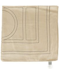 Totême Embroidered-monogram Silk Scarf - Natural