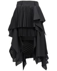Sacai - Asymmetrical Pleated Detailed Midi Skirt - Lyst