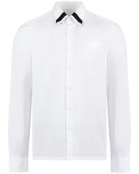 Prada - Brand-patch Contrast-panel Cotton Shirt X - Lyst