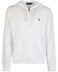 Polo Ralph Lauren Logo Embroidered Zip-up Hoodie - White