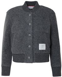 Thom Browne - Collarless Buttoned Varsity Jacket - Lyst