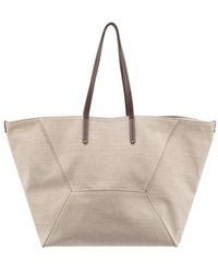 Brunello Cucinelli - Cotton And Linen Shoulder Bag With Iconic Jewel Details - Lyst