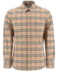 Burberry - Check Motif Cotton Shirt - Lyst