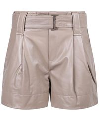 Ganni - Belted High-rise Leather Shorts - Lyst