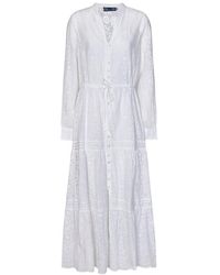 Polo Ralph Lauren - Eyelet V-neck Long-sleeved Dress - Lyst