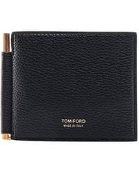 Tom Ford Full Grain Leather Money Clip Wallet - Black