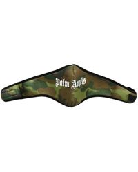 Palm Angels Logo Printed Camouflage Face Mask - Green