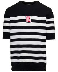 Balmain - Striped Cotton T Shirt - Lyst