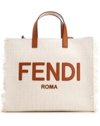 Fendi - Logo Emboosed Frayed-edge Tote Bag - Lyst