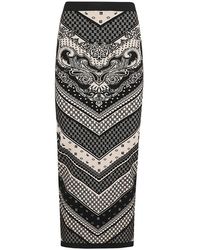 Balmain - Paisley & Monogram Knit Midi Skirt - Lyst