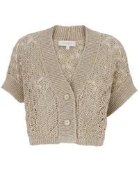 Antonelli - Sequined V Neck Crop Cardigan - Lyst