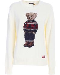 Polo Ralph Lauren Cotton Bear Intarsia Knitted Jumper in Black - Save ...