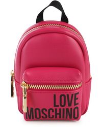 Love Moschino Logo Printed Zipped Backpack Purse - Pink