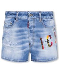 DSquared² - Denim Shorts With Logo - Lyst