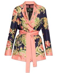 Etro - Floral Printed Belted Blazer - Lyst