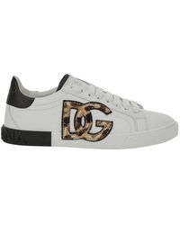 Dolce & Gabbana - Portofino Leather Sneaker With Perforated Logo - Lyst