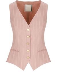 Tagliatore - Tailored Striped Linen Gilet With V-Neck And Button Fastening - Lyst