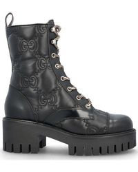 Gucci GG Quilted Lace-up Ankle Boots - Black
