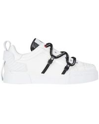 Dolce & Gabbana Portofino Sneaker In Calfskin And Paint - White