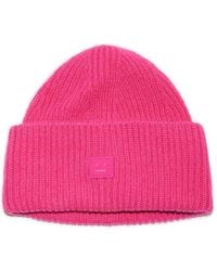 Acne Studios - Face Logo Patch Ribbed-knit Beanie - Lyst