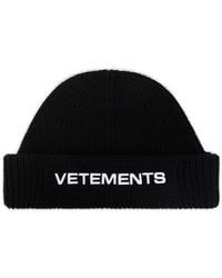 Vetements - Black Beanie With Logo - Lyst