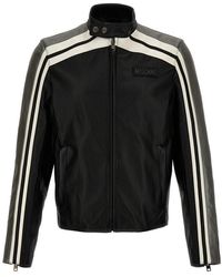 Moschino - Leather Jacket With Contrasting Bands Casual Jackets, Parka - Lyst