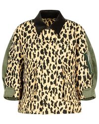 Sacai Leopard Print & Nylon Twill Jacket in Black | Lyst