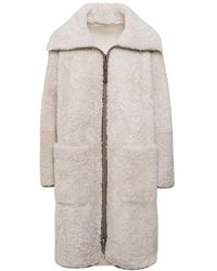 Brunello Cucinelli - Whiite Maxi Shearling With Zipped Fastening In Fur Woman - Lyst