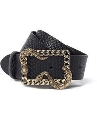 Womens Belts Just Cavalli Belts Just Cavalli Leather Logo Plaque Buckle Belt in Black 