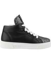 Miu Miu Glitter High Top Sneakers - Black