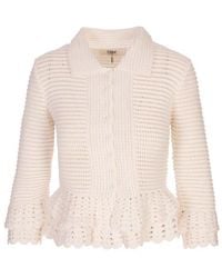 Chloé - Fitted Ruffled Crochet Knit Cardigan - Lyst