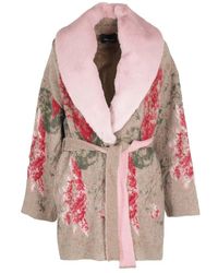 Blumarine - Jacquard Faux Fur Knitted Coat - Lyst