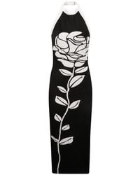 Balmain - Rose Embroidered Halterneck Slim Dress - Lyst