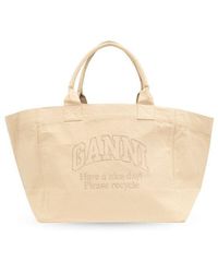 Ganni - Shopper Bag With Logo, - Lyst